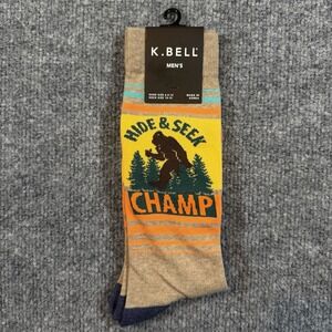 NEW K. Bell Men's Sock Size 10-13 Bigfoot Print Crew Socks NWT
